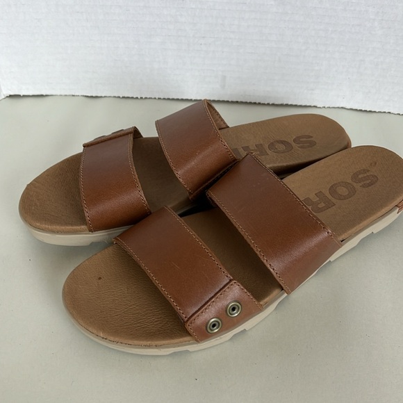 Sorel Tan Leather Slide Sandals Torpeda Womens Size 9.5 Brown - Picture 5 of 5